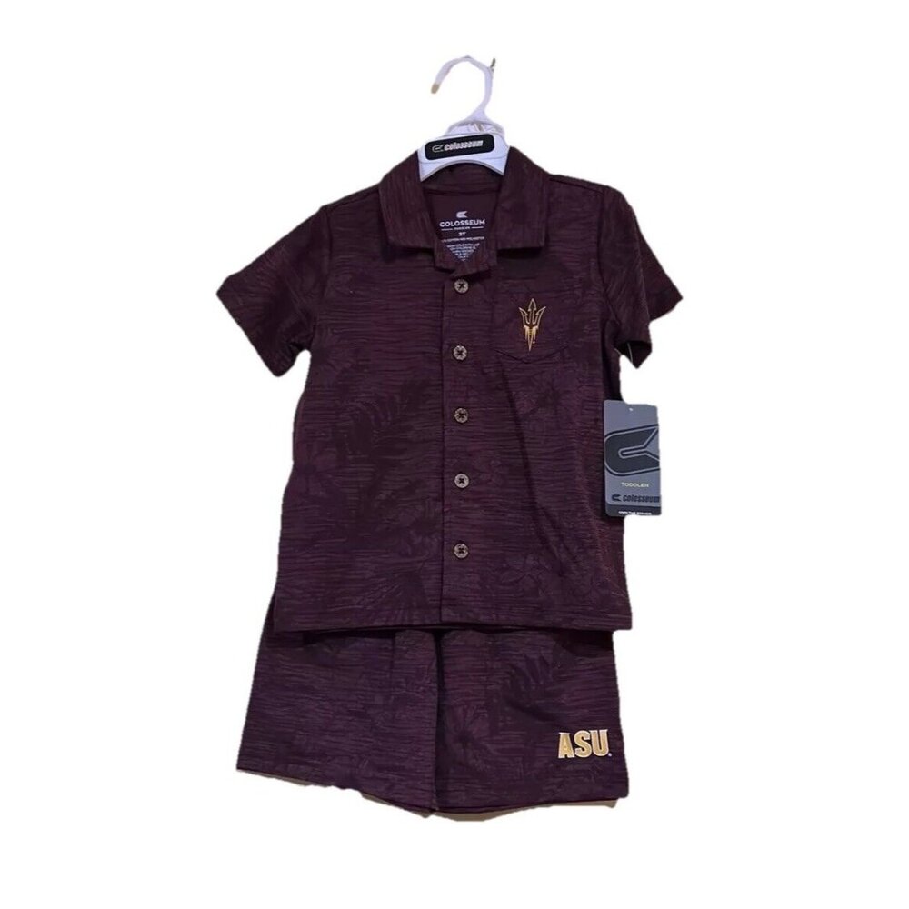 ASU Hawaiian Shirt Shorts Set Arizona State University Sun Devils Colosseum 3T N